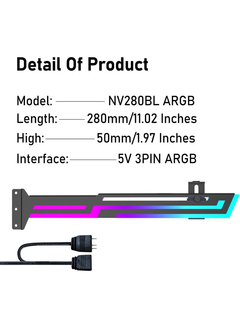 upHere Adjustable ARGB GPU Support Bracket, GPU Brace Support, 5V 3Pin Addressable GPU Holder, RGB GPU Support Stand, GPU Support Video Card Holder Bracket, Adjustable Length and Height GPU Stand (Black) - Image 2