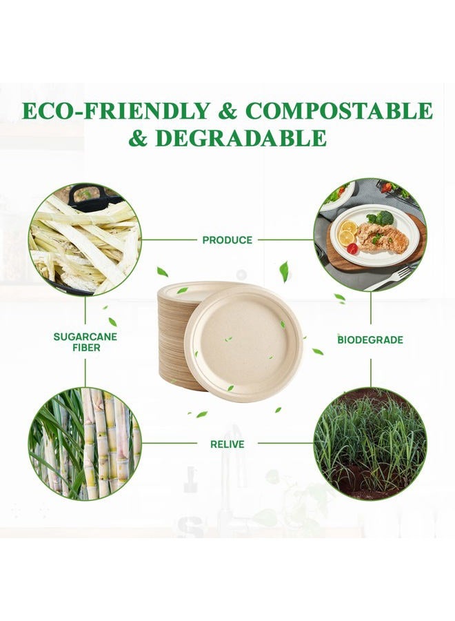 Vplus 150 Pack Paper Plates 9 inch 100% Compostable Plates Heavy-Duty Disposable Paper Plates Bagasse Natural Biodegradable Eco-Friendly Sugarcane Plates - Image 5