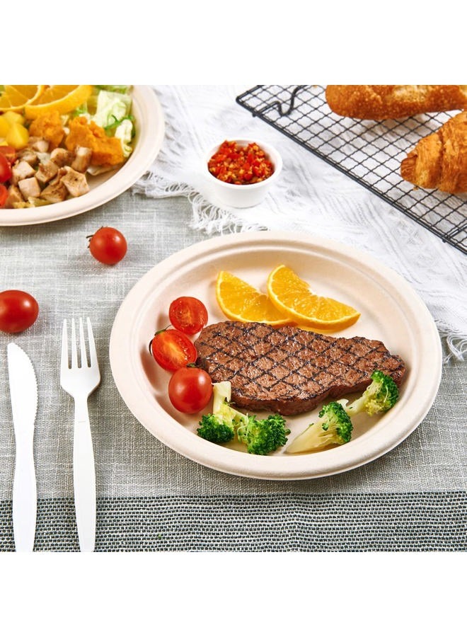 Vplus 150 Pack Paper Plates 9 inch 100% Compostable Plates Heavy-Duty Disposable Paper Plates Bagasse Natural Biodegradable Eco-Friendly Sugarcane Plates - Image 4