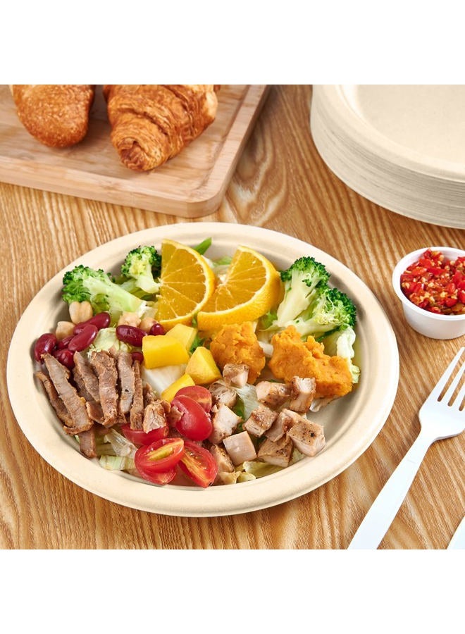 Vplus 150 Pack Paper Plates 9 inch 100% Compostable Plates Heavy-Duty Disposable Paper Plates Bagasse Natural Biodegradable Eco-Friendly Sugarcane Plates - Image 2