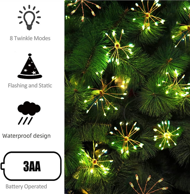 Litehom Starbursts Light, 10 Bright Starbursts Design Sparckle 10Ft with 8 Mode USB Operated for Diwali, Home Decoration, Birthday, Christmas Tree, New Year, Bedroom Light (Warm White) - Image 3