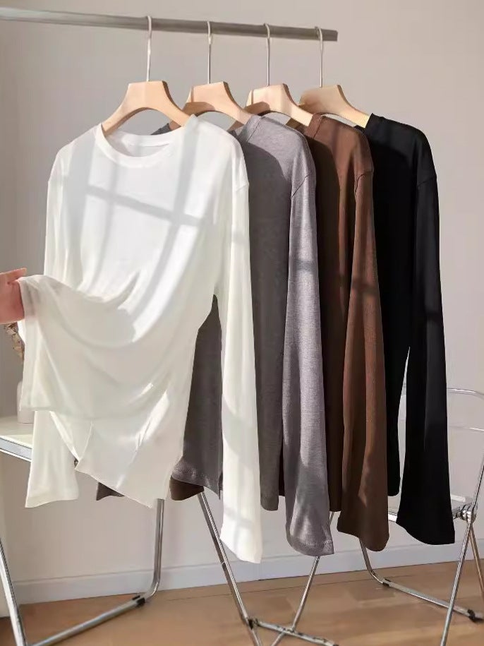 Strength Factory! Giant Soft Mulberry Silk Lyocell Long-Sleeved T-Shirt Summer Thin Split Air Conditioning Base Mask Blouse - Image 4