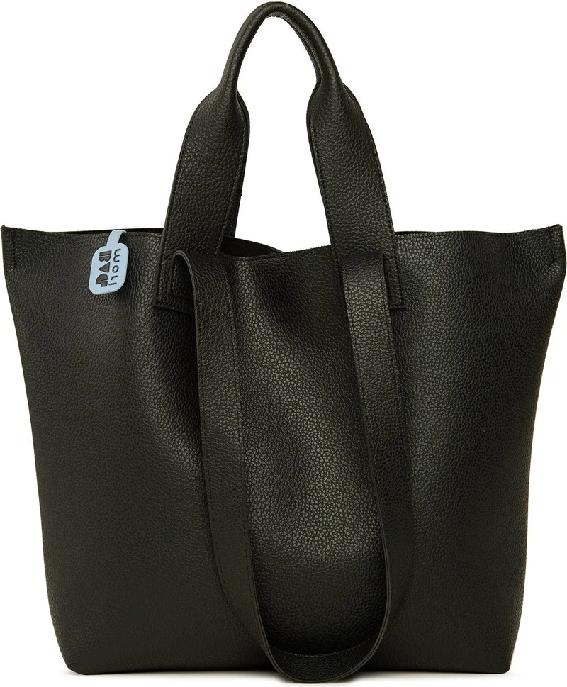 Bagmori Black Double Strap Textured Large Tote Bag