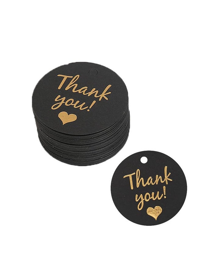 SUKPSY 100 Pcs Thank You Tags Round Gold Foil Fonts Stamping Gift Tags Kraft Baking Tags For Christmas,Wedding Party ,Thanksgiving,Baby Shower,Diy Arts Crafts (Black) - Image 1