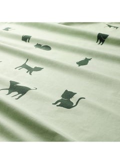 Zaboon Duvet Cover And Pillowcase, Cat Pattern/Green, 150X200/50X80 Cm  - Image 5