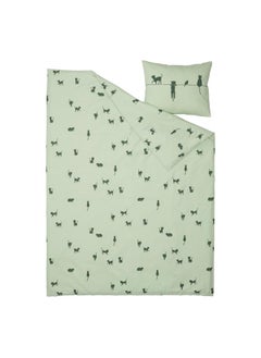 Zaboon Duvet Cover And Pillowcase, Cat Pattern/Green, 150X200/50X80 Cm  - Image 2
