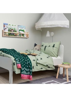 Zaboon Duvet Cover And Pillowcase, Cat Pattern/Green, 150X200/50X80 Cm  - Image 3