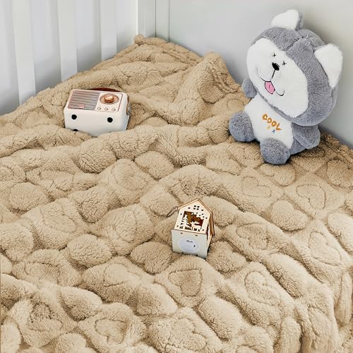 Yurhap Fleece Baby Blanket Heart Checkered, Ultra Soft Cozy Baby Blankets for Boys Girls, Fluffy Infant Toddler Newborn Receiving Gifts for Crib Stroller 30"x40" (Khaki) - Image 4