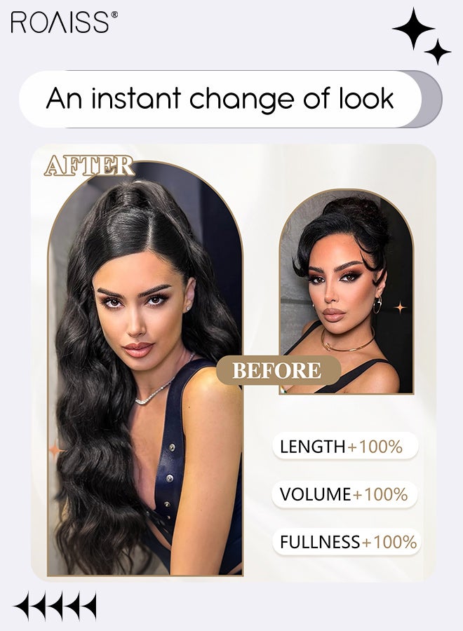 roaiss 22 Inch Ponytail Extensions Synthetic Curly Pony Tail for Daily Party Use Long Curly Hair Ponytail Extension Claw Jaw Clip Natural Fluffy Ponytail Wig with Drawstring for Women - Image 2