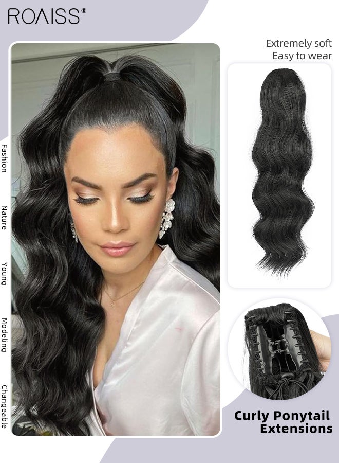 roaiss 22 Inch Ponytail Extensions Synthetic Curly Pony Tail for Daily Party Use Long Curly Hair Ponytail Extension Claw Jaw Clip Natural Fluffy Ponytail Wig with Drawstring for Women - Image 1