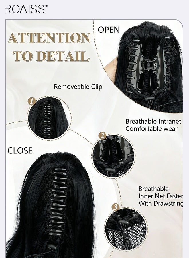 roaiss 22 Inch Ponytail Extensions Synthetic Curly Pony Tail for Daily Party Use Long Curly Hair Ponytail Extension Claw Jaw Clip Natural Fluffy Ponytail Wig with Drawstring for Women - Image 5