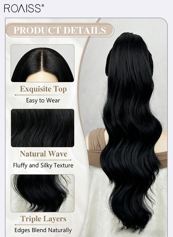 roaiss 22 Inch Ponytail Extensions Synthetic Curly Pony Tail for Daily Party Use Long Curly Hair Ponytail Extension Claw Jaw Clip Natural Fluffy Ponytail Wig with Drawstring for Women - Image 4