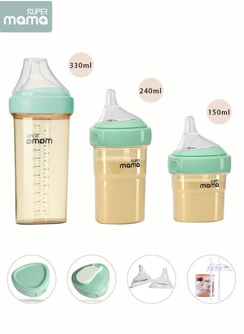 11 Pieces PPSU Baby Bottles Set,  Anti-Colic Formula Baby Bottles, Breast-Like Nipple Slow Flow, Off Center Design, Easy to Clean, BPA Free