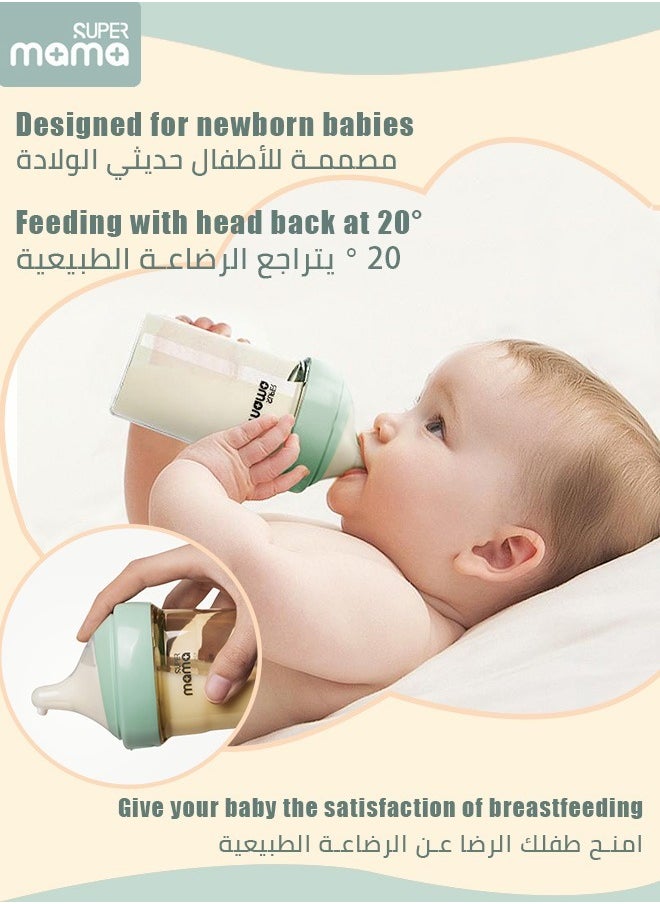 11 Pieces PPSU Baby Bottles Set,  Anti-Colic Formula Baby Bottles, Breast-Like Nipple Slow Flow, Off Center Design, Easy to Clean, BPA Free