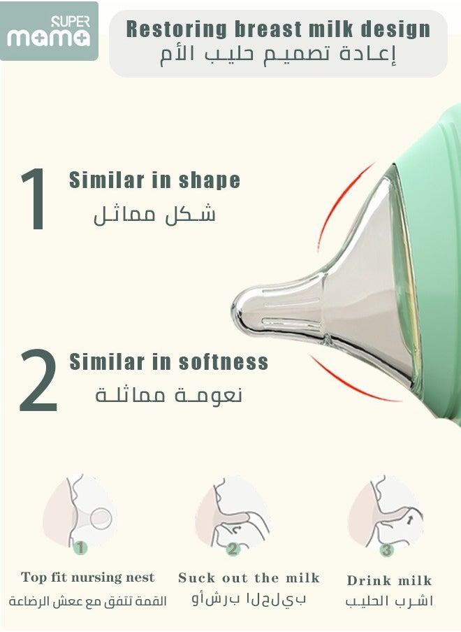 11 Pieces PPSU Baby Bottles Set,  Anti-Colic Formula Baby Bottles, Breast-Like Nipple Slow Flow, Off Center Design, Easy to Clean, BPA Free