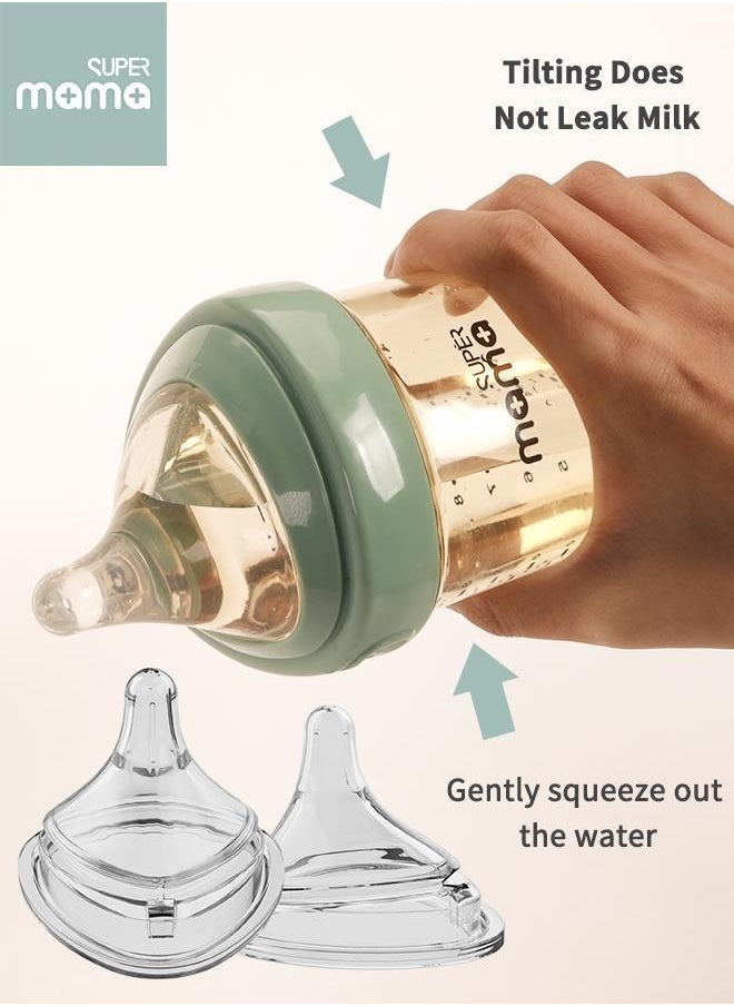 11 Pieces PPSU Baby Bottles Set,  Anti-Colic Formula Baby Bottles, Breast-Like Nipple Slow Flow, Off Center Design, Easy to Clean, BPA Free