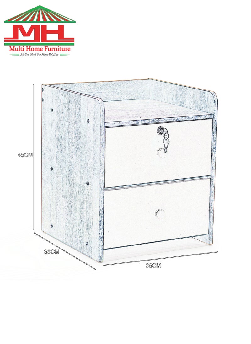Multi Home Furniture - Multi Home Furniture Bedside Table Storage Cabinet With Lockable Drawers-601-OAK/WHITE - Image 1