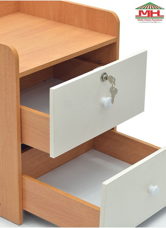 Multi Home Furniture - Multi Home Furniture Bedside Table Storage Cabinet With Lockable Drawers-601-OAK/WHITE - Image 1