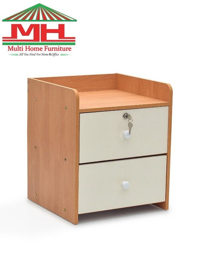 Multi Home Furniture - Multi Home Furniture Bedside Table Storage Cabinet With Lockable Drawers-601-OAK/WHITE - Image 1