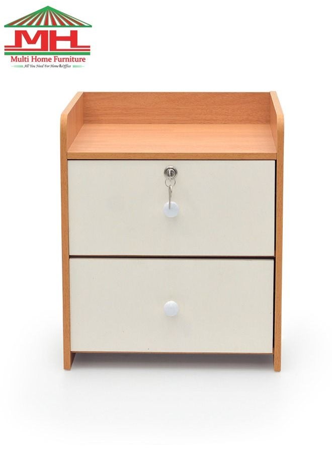 Multi Home Furniture - Multi Home Furniture Bedside Table Storage Cabinet With Lockable Drawers-601-OAK/WHITE - Image 1