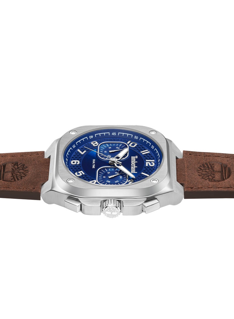 Timberland Men Mackinac Chronograph Watch - Brown Leather Strap, Blue Dial, Round Shape Stainless Steel Analog Wrist Watch, 46mm - Image 4