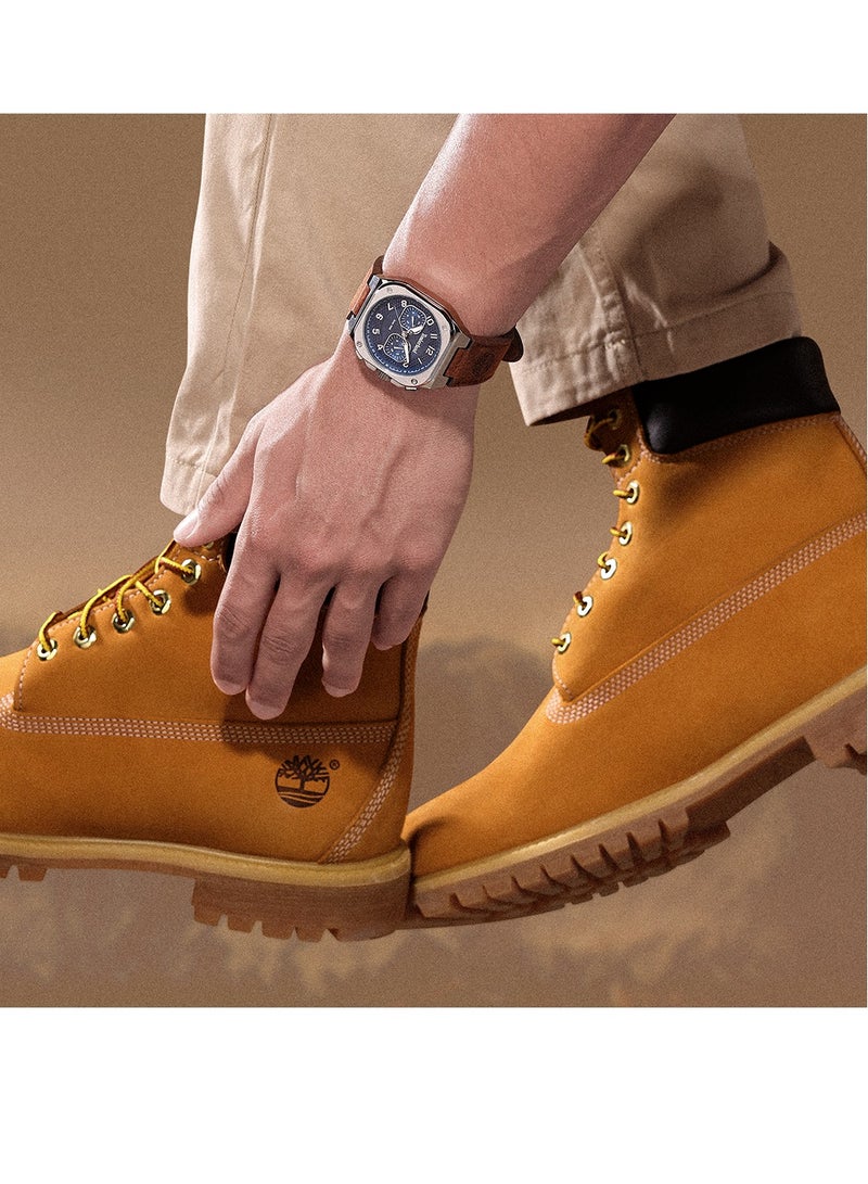 Timberland Men Mackinac Chronograph Watch - Brown Leather Strap, Blue Dial, Round Shape Stainless Steel Analog Wrist Watch, 46mm - Image 5