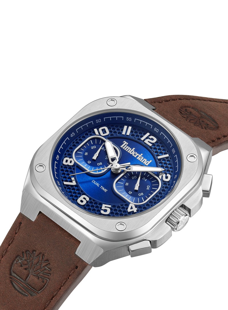 Timberland Men Mackinac Chronograph Watch - Brown Leather Strap, Blue Dial, Round Shape Stainless Steel Analog Wrist Watch, 46mm - Image 2