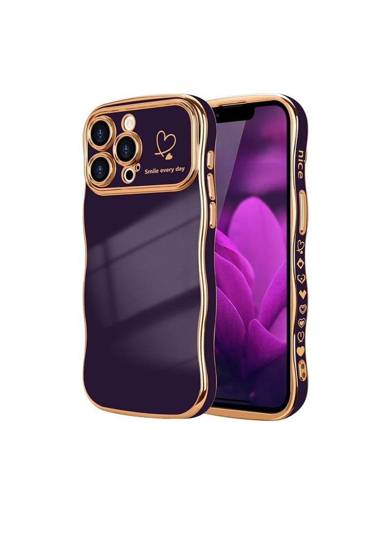 WRISTWISE Case Cover for iPhone 12 Pro Max, Cute Wave Frame Curly Shape with Love Heart Pattern Raised Camera Protection Cover Luxury Plating Shockproof Phone Case for iPhone 12 Pro Max, Purple - Image 1