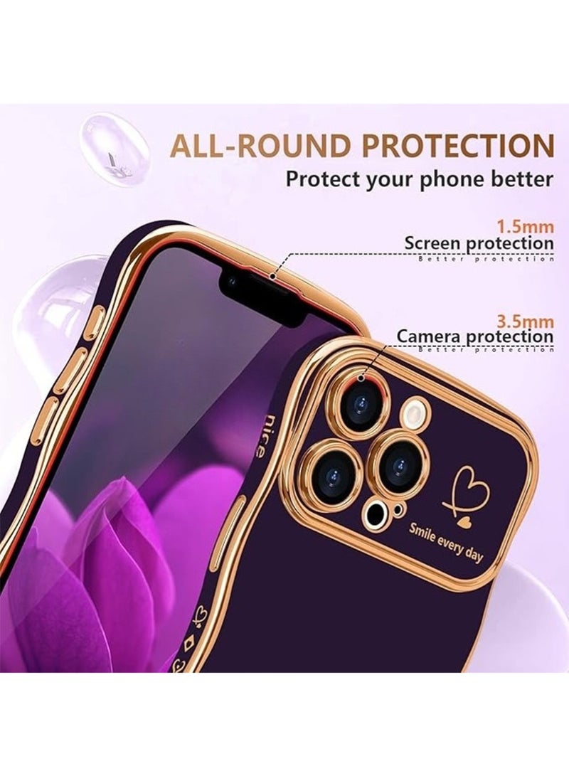 WRISTWISE Case Cover for iPhone 12 Pro Max, Cute Wave Frame Curly Shape with Love Heart Pattern Raised Camera Protection Cover Luxury Plating Shockproof Phone Case for iPhone 12 Pro Max, Purple - Image 2