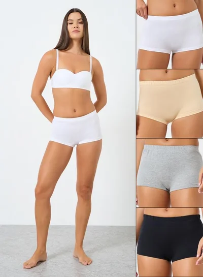 Styli Pack of 4 - Solid Cotton Elastic Waistband Boyshorts