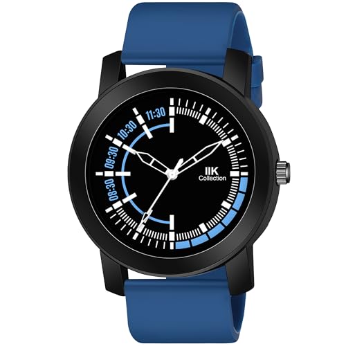 IIK COLLECTION Watches For Men Round Numerical Dial Analogue Men's Watch|Long Battery Life With Long Lasting Polish/Adjustable Flexible Silicon Strap|Watches For Boys, Dial Color-Silver, Blue Band - Image 1