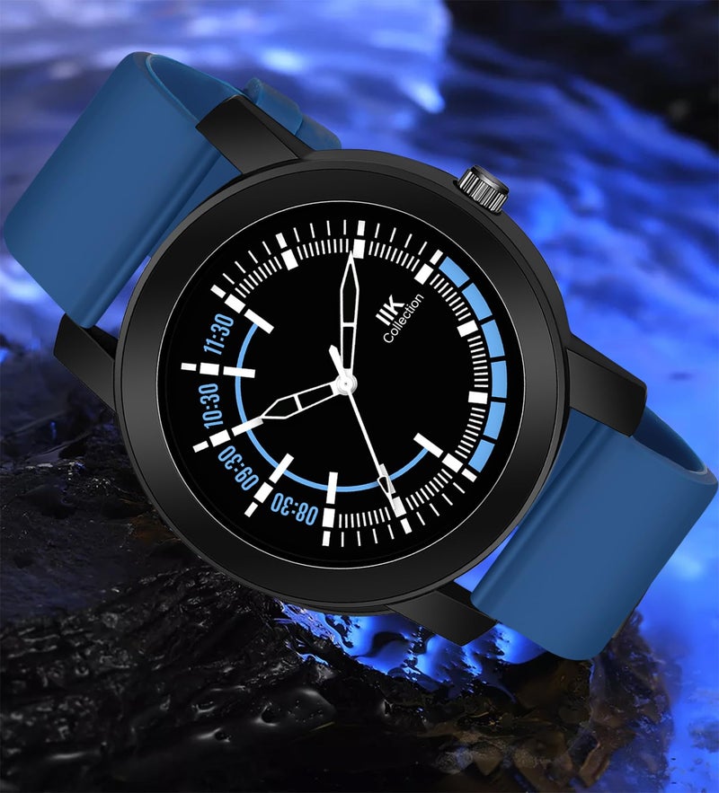 IIK COLLECTION Watches For Men Round Numerical Dial Analogue Men's Watch|Long Battery Life With Long Lasting Polish/Adjustable Flexible Silicon Strap|Watches For Boys, Dial Color-Silver, Blue Band - Image 2