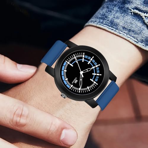 IIK COLLECTION Watches For Men Round Numerical Dial Analogue Men's Watch|Long Battery Life With Long Lasting Polish/Adjustable Flexible Silicon Strap|Watches For Boys, Dial Color-Silver, Blue Band - Image 3