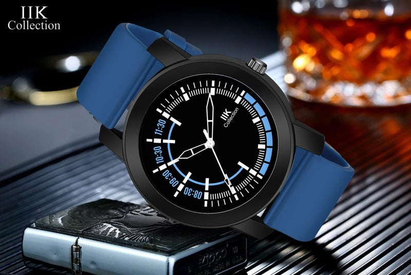 IIK COLLECTION Watches For Men Round Numerical Dial Analogue Men's Watch|Long Battery Life With Long Lasting Polish/Adjustable Flexible Silicon Strap|Watches For Boys, Dial Color-Silver, Blue Band - Image 4
