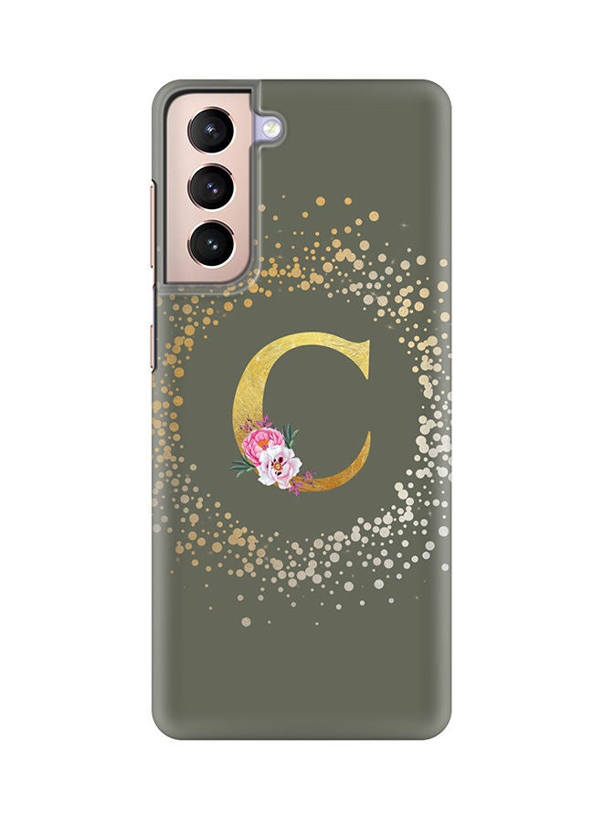 Stylizedd Monogram Slim Cover for Samsung Galaxy S21 Plus 5G Case Custom Initials Letter Floral Pattern Snap Series Mobile Cover Matte Alphabet  - C (Olive Green) - Image 1
