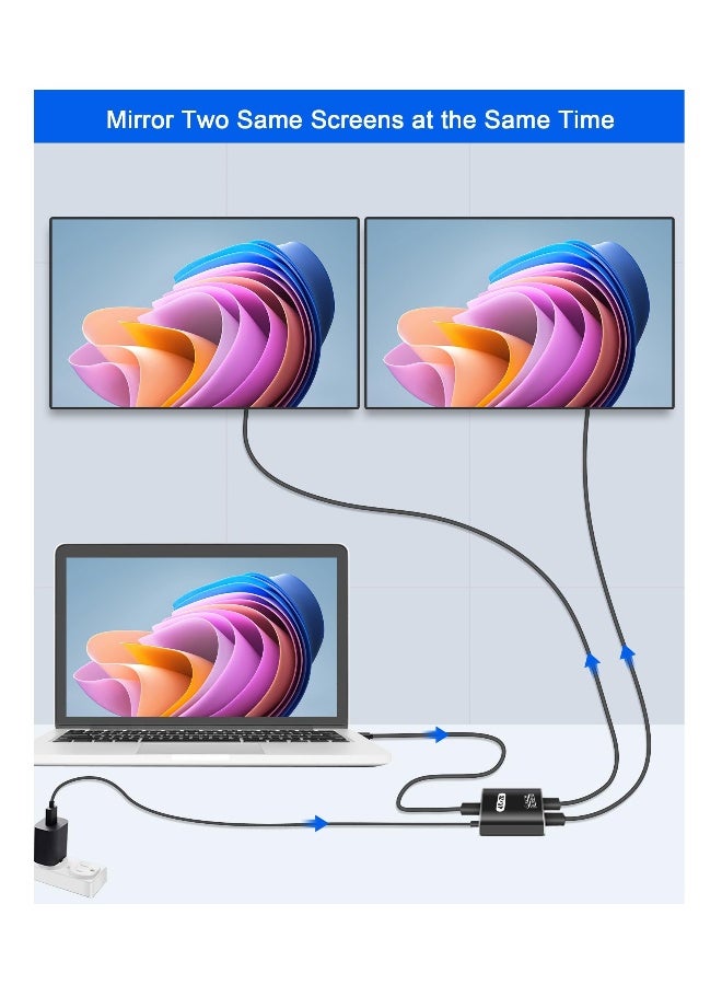 4K HDMI Splitter 1 in 2 Out for Dual Monitors, Supports 3D, Full HD 1080P, Aluminum HDMI Splitter Adapter, Compatible with Fire Stick, Xbox, PS, Roku, Cable Box, HDTV (1 Source to 2 Displays)  - Image 2