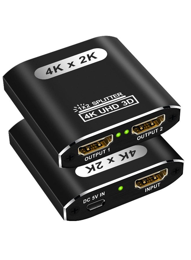 4K HDMI Splitter 1 in 2 Out for Dual Monitors, Supports 3D, Full HD 1080P, Aluminum HDMI Splitter Adapter, Compatible with Fire Stick, Xbox, PS, Roku, Cable Box, HDTV (1 Source to 2 Displays)  - Image 1