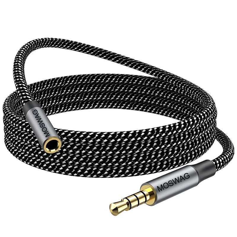 MOSWAG 3.5mm Male to Female Extension Cable with Microphone Stereo Audio Adapter Nylon Braided Compatible for Home/Car Stereos Smartphones Headphones Tablets Media Players and More - Image 1