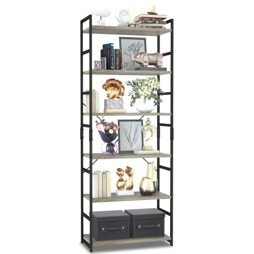 NUMENN 6 Tier Bookshelf Tall Bookcase Shelf Storage Organizer Modern Book Shelf for Bedroom Living Room and Home Office Grey