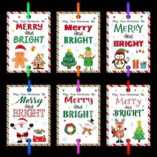 Haooryx Christmas Glow Stick Bracelets Bulk 36 Pack Merry and Bright Glow Stick Bracelet with Gift Card Light up Toy for Kids Christmas Night School Party Favor Student Reward Game Prize Xmas Supply - Image 1