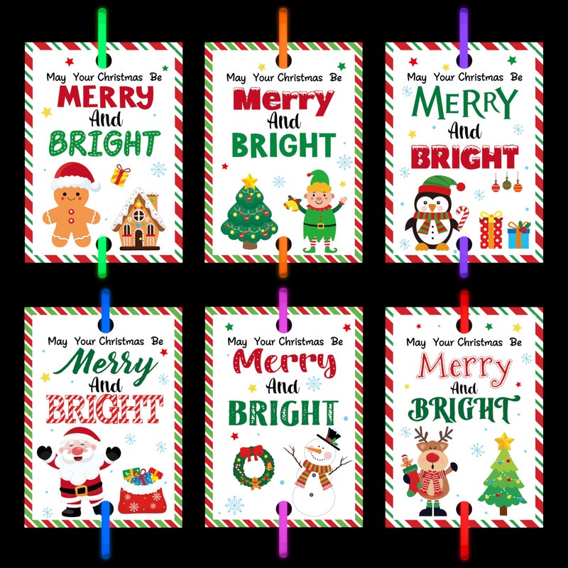 Haooryx Christmas Glow Stick Bracelets Bulk 36 Pack Merry and Bright Glow Stick Bracelet with Gift Card Light up Toy for Kids Christmas Night School Party Favor Student Reward Game Prize Xmas Supply - Image 3