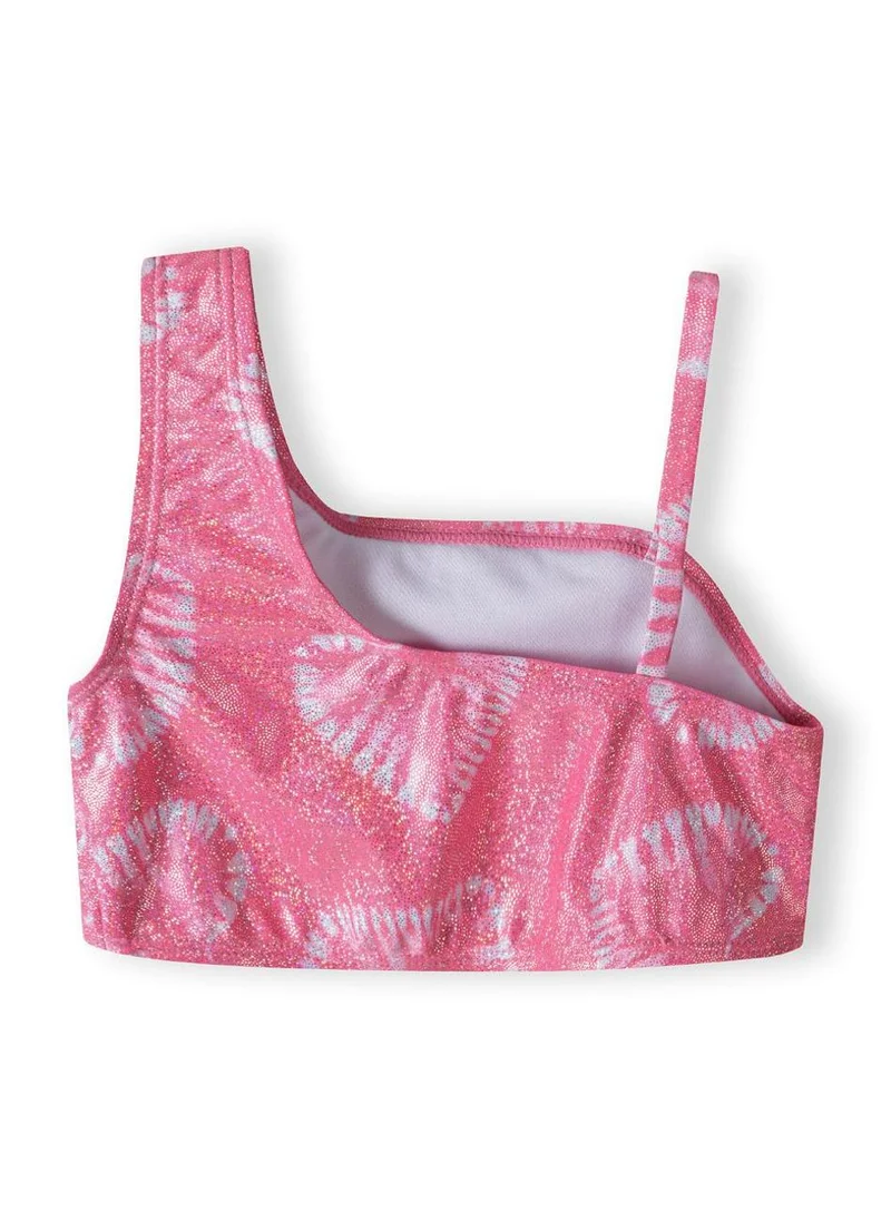 MINOTI Girls' Pink Glitter Bikini Set with Shell Tie-Dye Print – Asymmetrical Strap Top