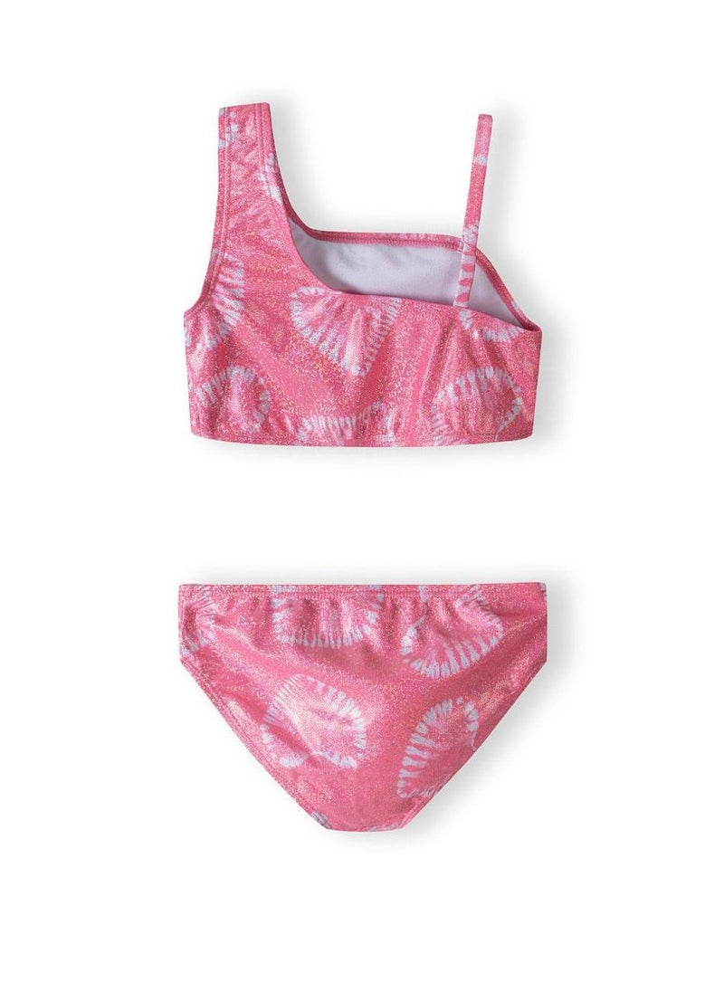 MINOTI Girls' Pink Glitter Bikini Set with Shell Tie-Dye Print – Asymmetrical Strap Top  - Image 2