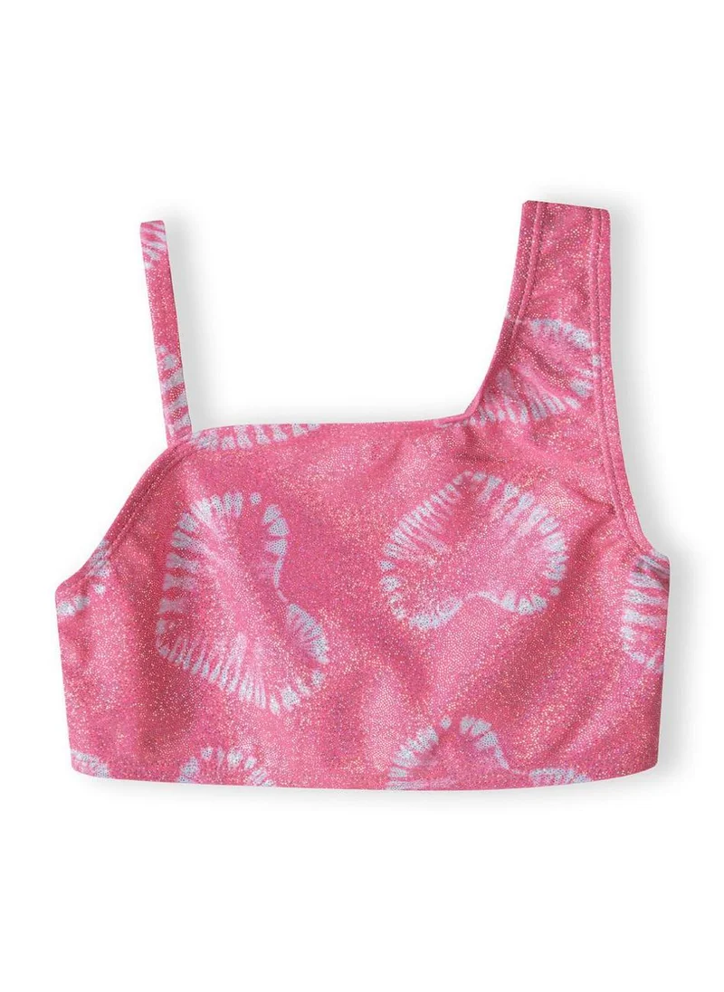 MINOTI Girls' Pink Glitter Bikini Set with Shell Tie-Dye Print – Asymmetrical Strap Top