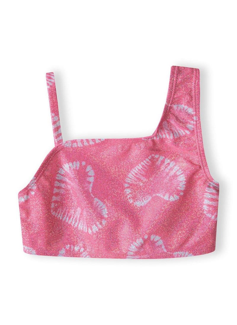 MINOTI Girls' Pink Glitter Bikini Set with Shell Tie-Dye Print – Asymmetrical Strap Top  - Image 3