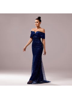 Madam Uniq New Women's Premium Off-Shoulder Fitted Sequin Mermaid Evening Dress for Parties  - Image 5