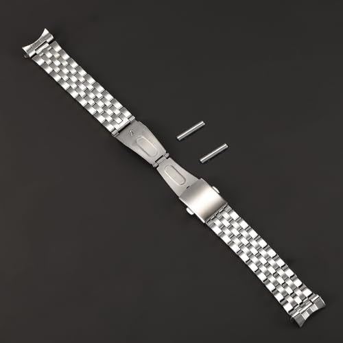 TOMIYOY Curved+Flat end link 18mm 19mm 20mm 21mm 22mm 24mm jubilee stainless steel metal watch band strap bracelet fit for rlx skx watch (18mm, Silver) - Image 2