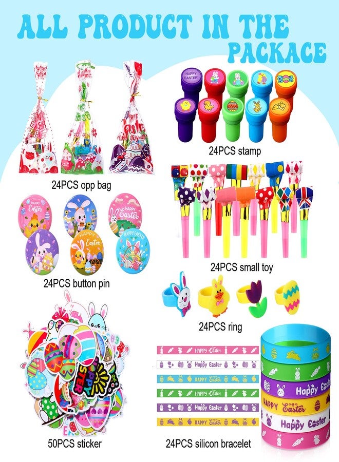 Honoson 194 Pcs Easter Party Favors Set for Kids Bulk Easter Egg Fillers Toys with Goodie Bags Stickers Stampers Ring Bracelets Pin Party Blower for Kid Birthday Gifts Prizes Basket Stuffers - Image 2
