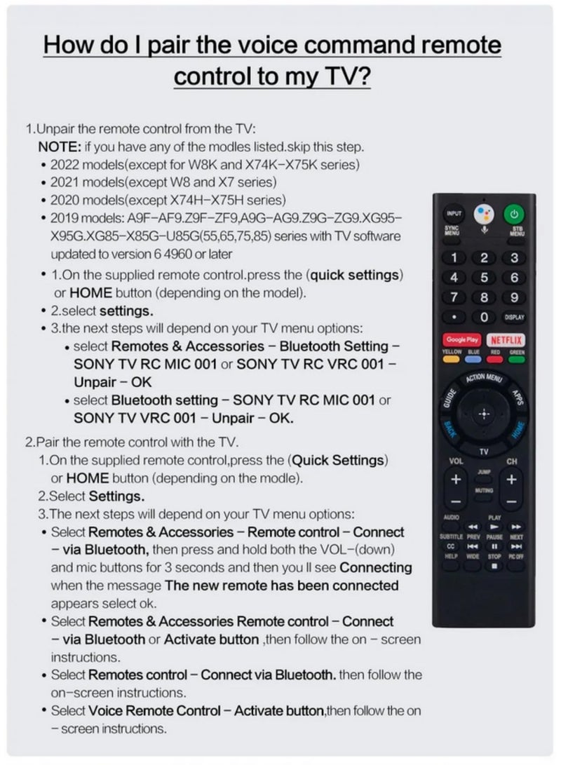 1 قطعة من جهاز التحكم عن بعد الصوتي البديل RMF-TX310U مع ميكروفون، متوافق مع تلفزيونات سوني الذكية 4K Bravia موديلات XBR-43X800G، XBR-75X800G، XBR-65X800G، XBR-49X800G. - Image 5