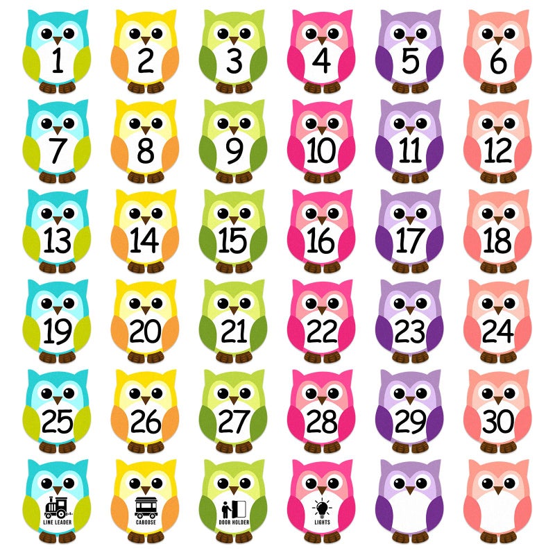 PETCEE Line up Spots for Classroom Floor  36Pcs Number Stickers for Classroom Floor 4 Owls Number Line Up Spots Stickers Labels Back to School Preschool Kindergarten Supplies